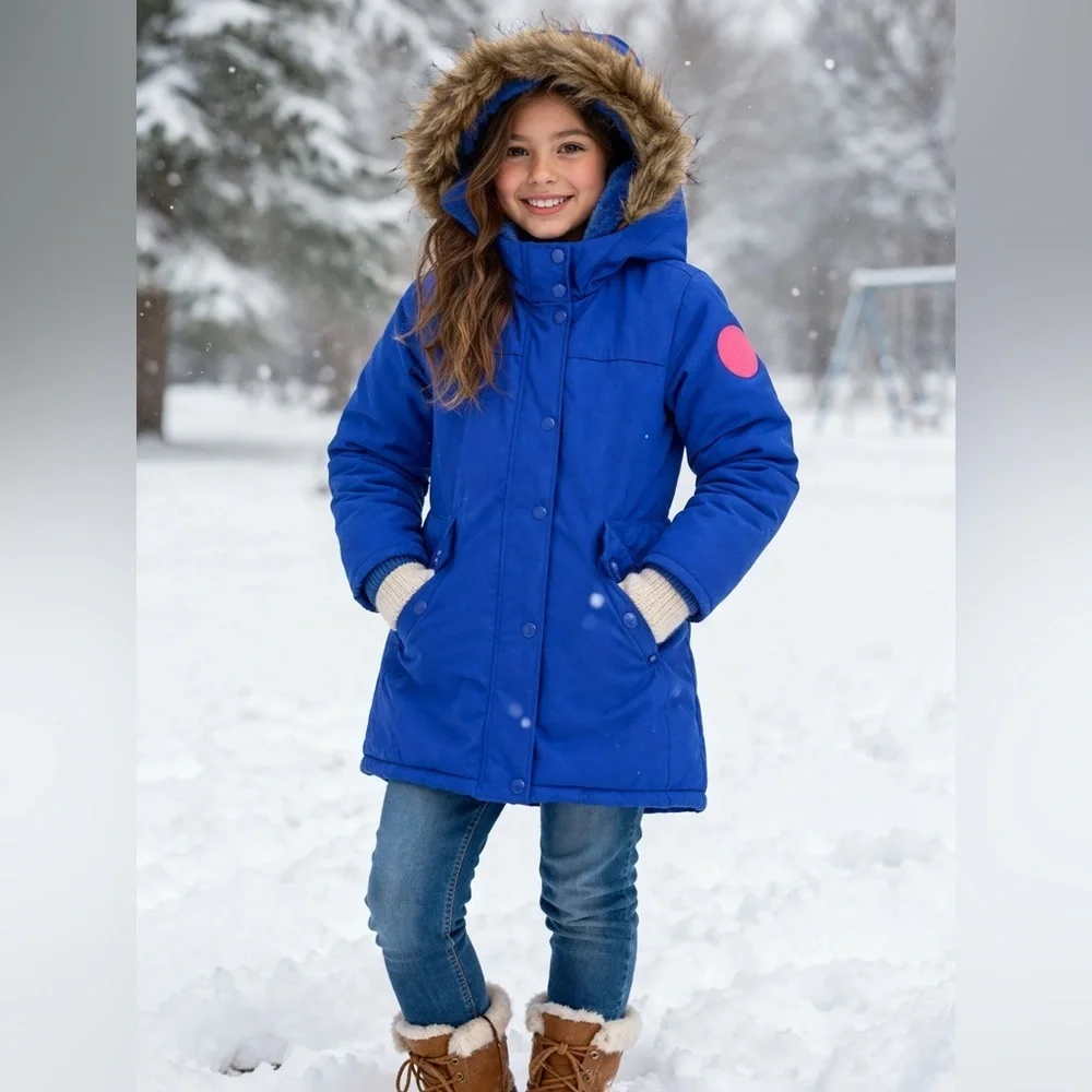 GAP Kids Blue Parka Coat Faux Fur Hood Winter Jacket Size M (8-9)